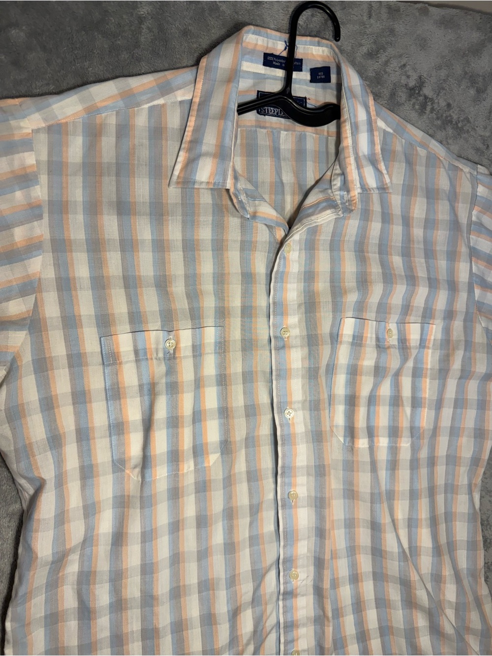 Vintage Steeplechase Plaid Shirt Mens L Short Sleeve Button Down Pastel 80s 90s